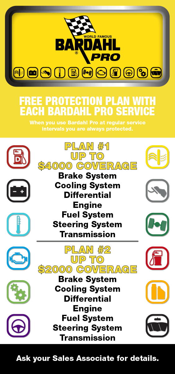 Free Protection Plan with each Bardahl Pro Service